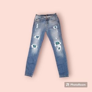 Judy Blue Jeans Size 7/28 Blue Skinny Plaid Distressed
